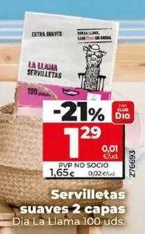 Oferta de Dia La Llama - Servilletas Suaves 2 Capas por 1,29€ en Dia