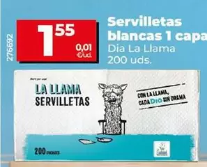 Oferta de Dia La Llama - Servilletas Blancas 1 Capa por 1,55€ en Dia