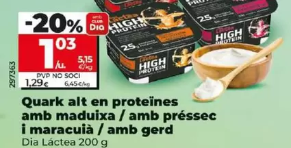 Oferta de Dia Lactea - Quark Alto En Proteinas Con Fresa / Con Melocotón Y Maracuyá / Con Frambuesa por 1,03€ en Dia