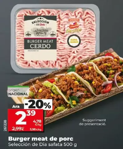 Oferta de Seleccion De Dia - Burger Meat De Cerdo por 2,39€ en Dia