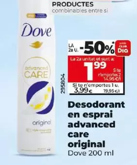 Oferta de Dove - Desodorante En Spray Advanced Care Original por 3,99€ en Dia