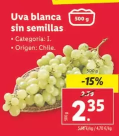 Oferta de Uva Blanca Sin Semillas por 2,35€ en Lidl