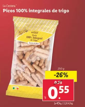 Oferta de La Cestera - Picos 100% Integrales De Trigo por 0,55€ en Lidl