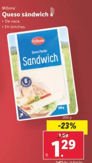 Oferta de Milbona - Queso Sandwich por 1,29€ en Lidl