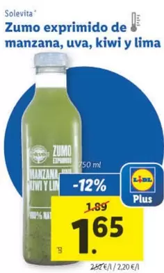 Oferta de Solevita - Zumo Exprimido De Manzana, Uva, Kiwi Y Lima por 1,65€ en Lidl