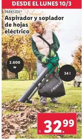 Oferta de Parkside - Aspirador Y Soplador De Hojas Eléctrico  por 32,99€ en Lidl