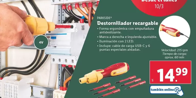 Oferta de Parkside - Destornillador Recargable por 14,99€ en Lidl