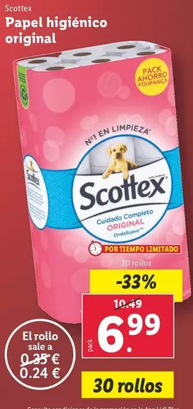 Oferta de Scottex - Papel Higiénico Original por 6,99€ en Lidl