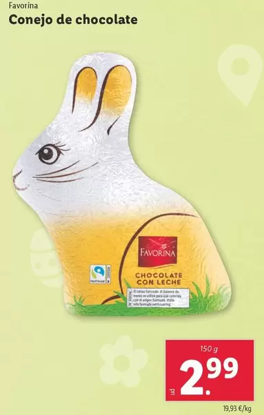 Oferta de Favorina - Conejo De Chocolate por 2,99€ en Lidl