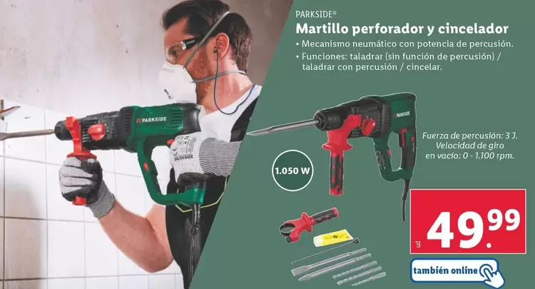 Oferta de Parkside - Martillo Perforador Y Cincelador por 49,99€ en Lidl