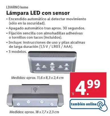 Oferta de Livarno Home - Lámpara Led Con Sensor  por 4,99€ en Lidl