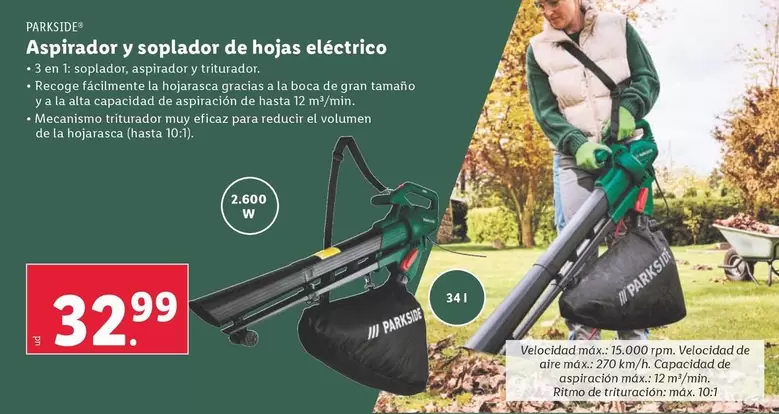 Oferta de Parkside - Aspirador Y Soplador De Hojas Eléctrico por 32,99€ en Lidl