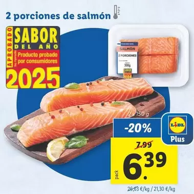 Oferta de 2 Porciones De Salmón por 6,39€ en Lidl