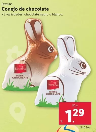 Oferta de Favorina - Conejo De Chocolate por 1,29€ en Lidl