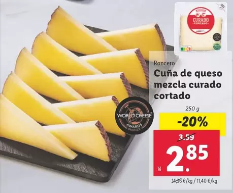 Oferta de Roncero - Cuna De Queso Mezcla Curado Cortado por 2,85€ en Lidl