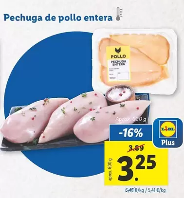 Oferta de Pechuga De Pollo Entera por 3,25€ en Lidl