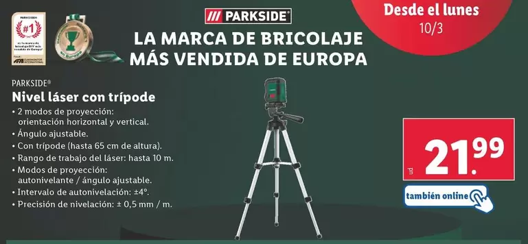 Oferta de Parkside - Nivel Láser Con Tripode por 21,99€ en Lidl