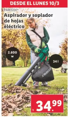 Oferta de Parkside - Aspirador Y Soplador De Hojas Eléctrico por 34,99€ en Lidl