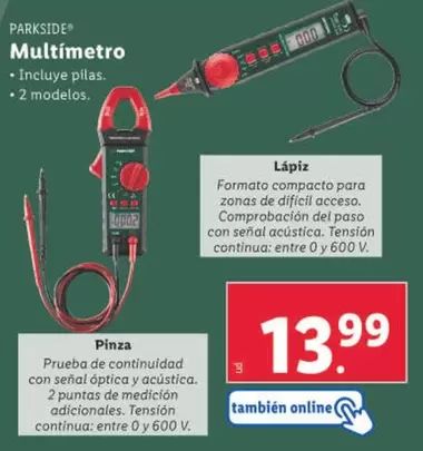 Oferta de Parkside - Multimetro por 13,99€ en Lidl