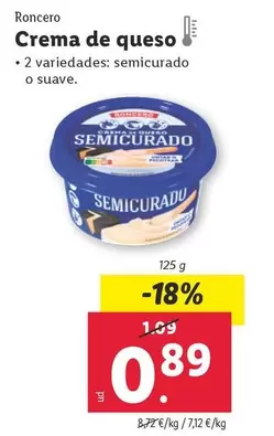 Oferta de Roncero -  Crema De Queso por 0,89€ en Lidl