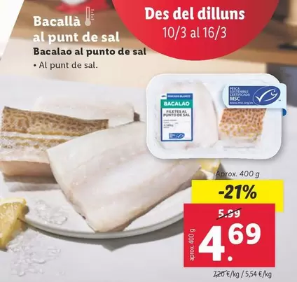 Oferta de Bacalao Al Punto De Sal por 4,69€ en Lidl