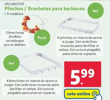 Oferta de Grillmeister - Pinchos/Brochetas Para Barbacoa por 5,99€ en Lidl