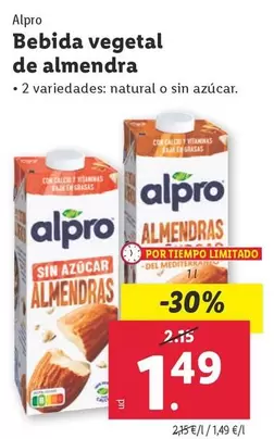 Oferta de Alpro - Bebida Vegetal De Almendra por 1,49€ en Lidl