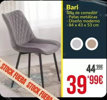 Oferta de Silla De Comedor Patas Metalicas por 39,99€ en Embargos a lo bestia