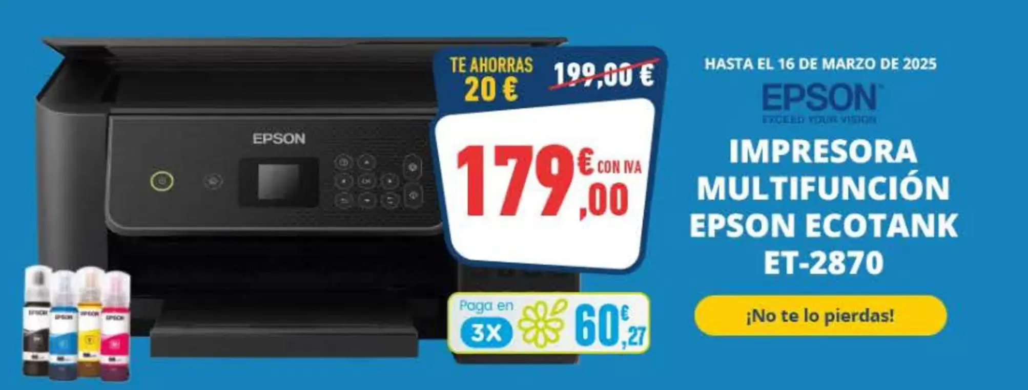 Oferta de Epson - Impresora Multifunción  Ecotank Et-2870 por 179€ en Bureau Vallée