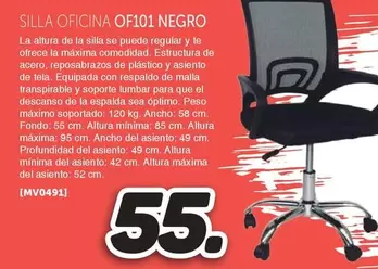 Oferta de Silla Oficina  OF101 Negro por 55€ en Mandatelo.com