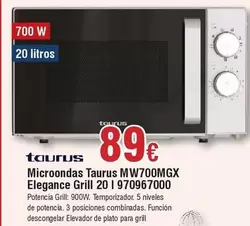 Oferta de Taurus - Microondas MW700MGX Elegance Grill 20 L 970967000 por 89€ en Froiz