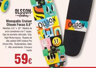 Oferta de Grip - Monopatín Cruiser Olsson Focus 8,6" por 59€ en Froiz