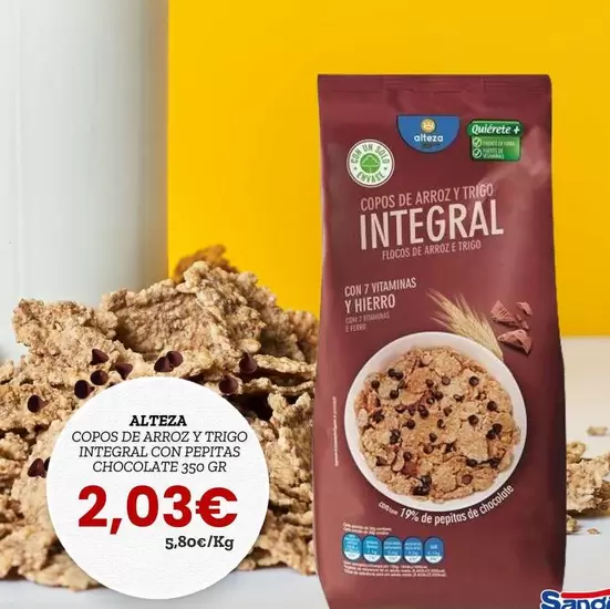 Oferta de Alteza - Copos De Arroz Y Trigo Integral Con Pepitas Chocolate  por 2,03€ en Sangüi