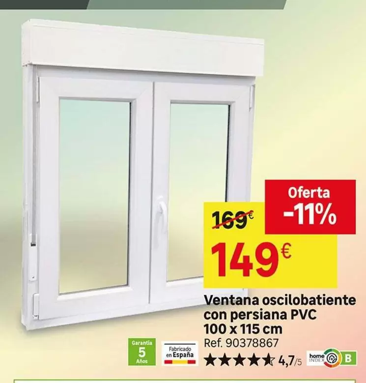 Oferta de PVC - Ventana Oscilobatiente Con Persiana  100 X 115 Cm por 149€ en Leroy Merlin