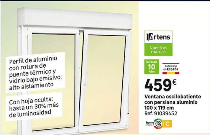 Oferta de Home - Ventana Occiobatistente Con Persiana Aluminio por 459€ en Leroy Merlin