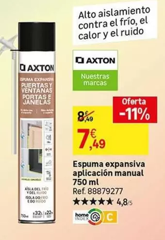 Oferta de Axton - Espuma Expansiva Aplicacion Manual por 7,49€ en Leroy Merlin