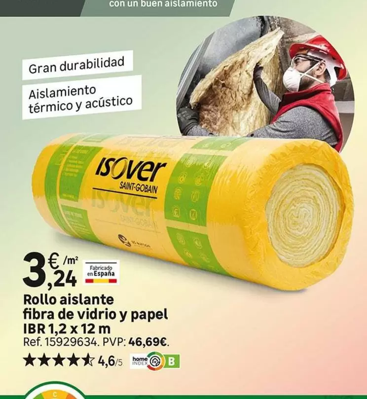 Oferta de Isover - Rollo Aislante Fibra De Vidrio Y Papel por 3,24€ en Leroy Merlin