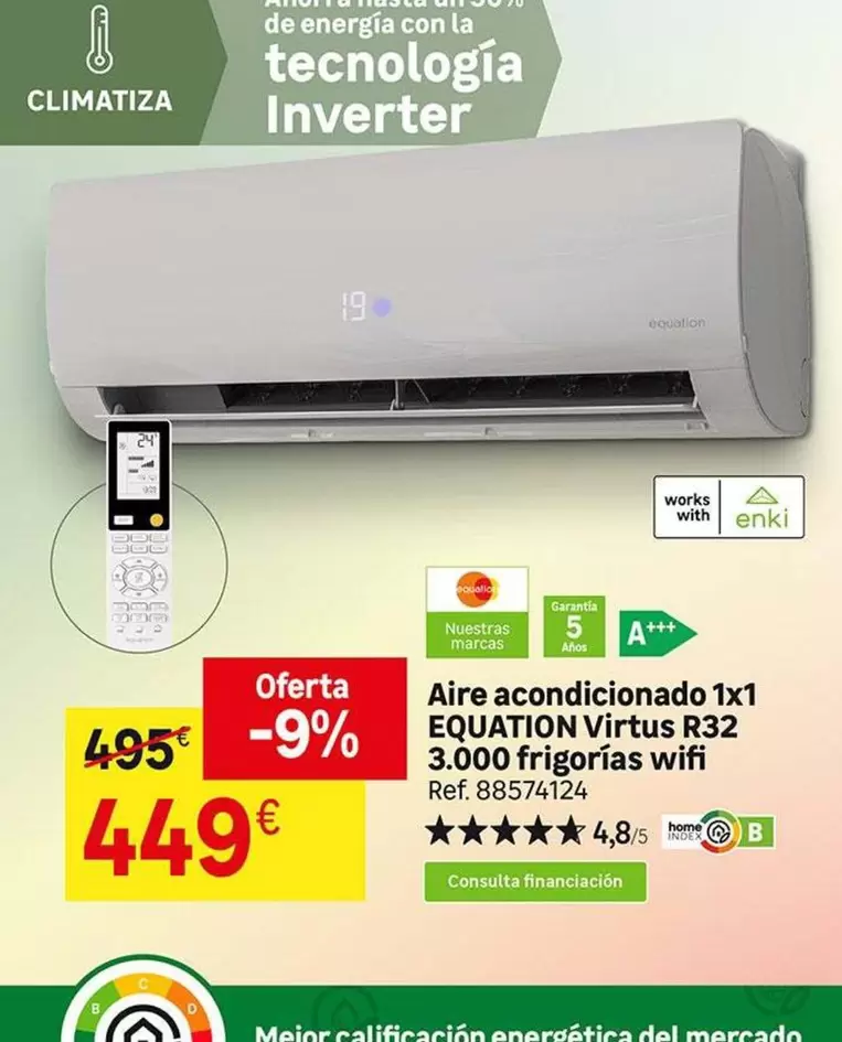 Oferta de Inverter - Aire Acondicionado 1x2 EQUATION Virtus R32 por 449€ en Leroy Merlin