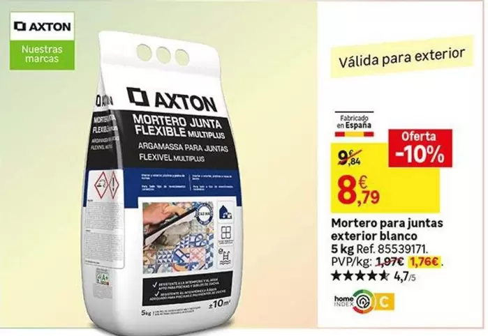 Oferta de Axton - Mortero Para Juntas Exterior Blanco por 8,79€ en Leroy Merlin