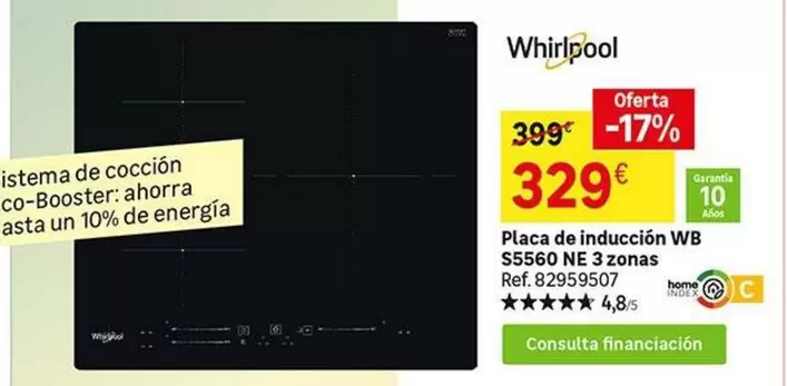 Oferta de Whirlpool - Placa De Induccion Wb Ss660 Ne 3 Zonas **** por 329€ en Leroy Merlin