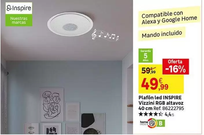 Oferta de Plafon Led Vizzini Rgb Altavoz 40 Cm por 49,99€ en Leroy Merlin