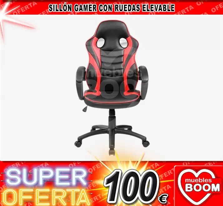 Oferta de Sillon Gamer Con Ruedas Elevable por 100€ en Muebles Boom