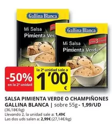 Oferta de Gallina Blanca - Salsa Pimienta Verde O Champinones por 1,49€ en Supermercados MAS