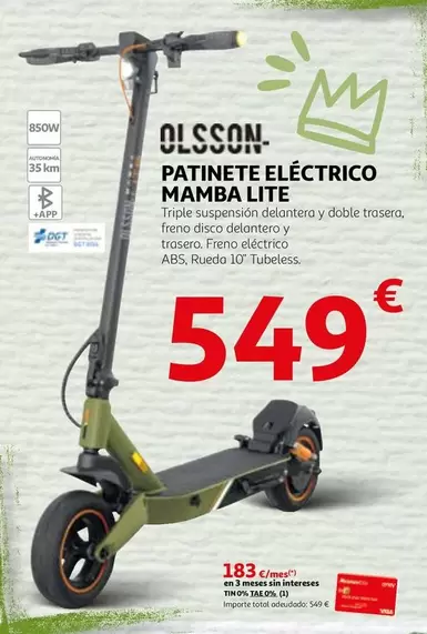 Oferta de ABS - Patinete Eléctrico Mamba Lite por 549€ en Alcampo