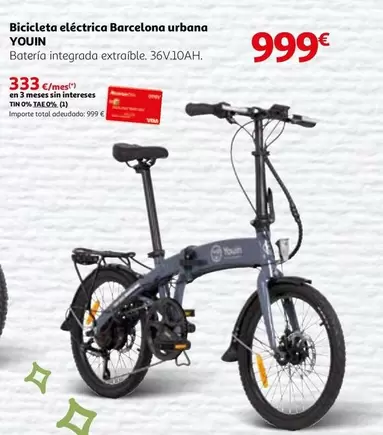 Oferta de Youin - Bicicleta Eléctrica Barcelona Urbana por 999€ en Alcampo