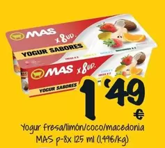 Oferta de Mas - Yogur Fresa/limón/coco/macedonia por 1,49€ en Cash Fresh