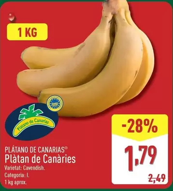 Oferta de Plátano De Canarias - Platan De Canarias por 1,79€ en ALDI