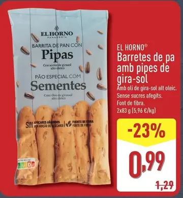 Oferta de El Horno - Barretes De Pa Amb Pipes De Gira-Sol por 0,99€ en ALDI