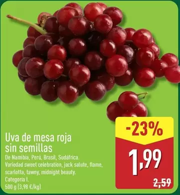 Oferta de Uva De Mesa Roja Sin Semillas por 1,99€ en ALDI