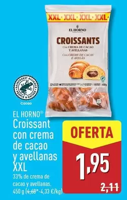 Oferta de El Horno - Croissant Con Crema De Cacao Y Avellanas Xxl por 1,95€ en ALDI